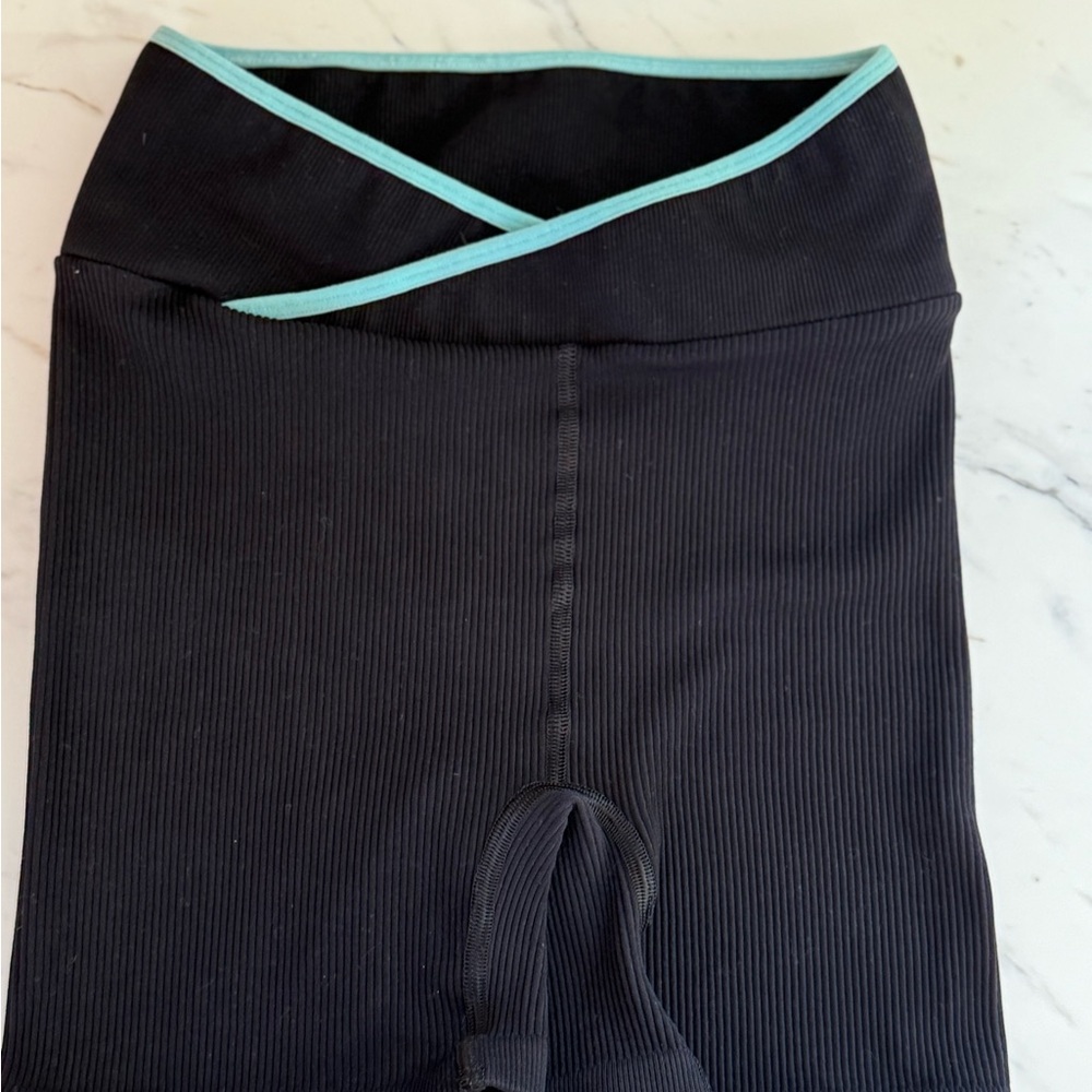 Free People black Ribbed shorts with Teal Trim Waistband